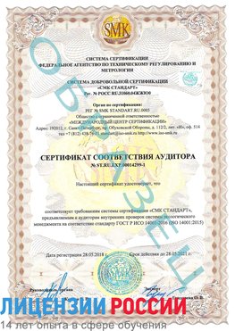 Образец сертификата соответствия аудитора №ST.RU.EXP.00014299-1 Лермонтов Сертификат ISO 14001